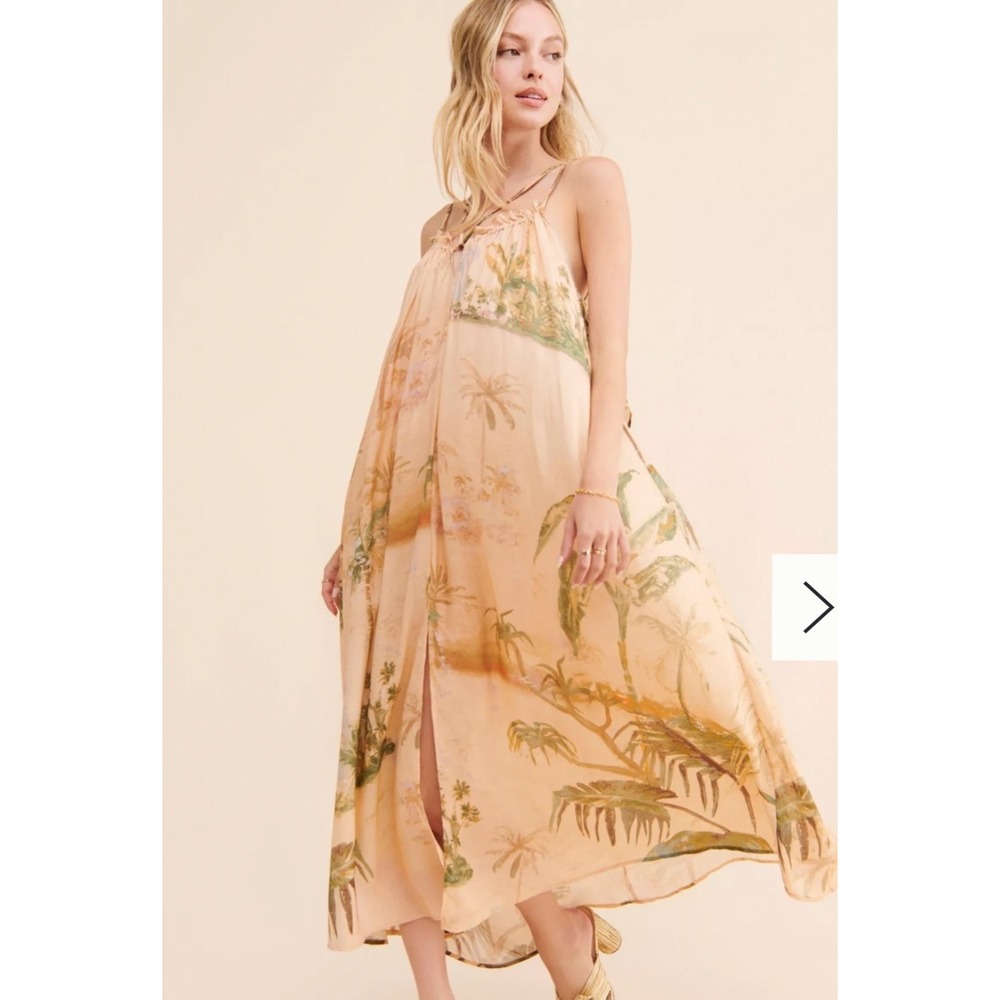 Tahnee Kelland for Anthropologie Strappy Midi Dress Peach Palm Print XS